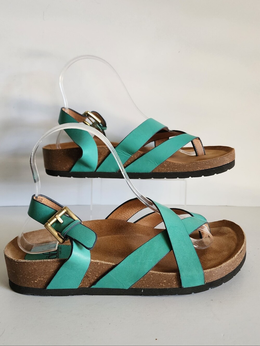 Sofft Brook Teal Green Leather Thong Sandals 7.5M